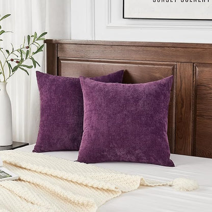 GAWAMAY Decorative Square Throw Pillow Covers 18"x18" Inch Set of 2, Super Soft Chenille Pillows Farmhouse Fall Pillowcase for Living Room Bedroom Sofa Couch Cushion Cover Purple 45x45cm (No Insert)