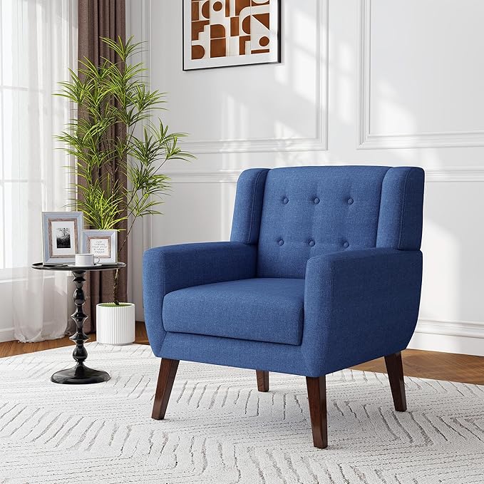 Accent Chair, Modern Fabric Armchair for Living Room, Comfy Upholstered Arm Chair Tufted for Indoor Bedroom Office Room (Blue)