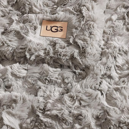 UGG Faux Fur Twin Blanket, Double-Sided Fluffy Blanket, Cozy Oversized Throw for Couch, Washable Bedding for Twin XL Bed, Luxury Home Decor, 66" x 90", Seal Grey (Adalee)