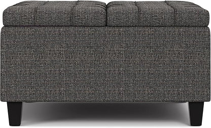 SIMPLIHOME Harrison 30 inch Wide Transitional Square Small Coffee Table Storage Ottoman in Ebony Tweed Polyester, Assembled, for The Living Room and Bedroom
