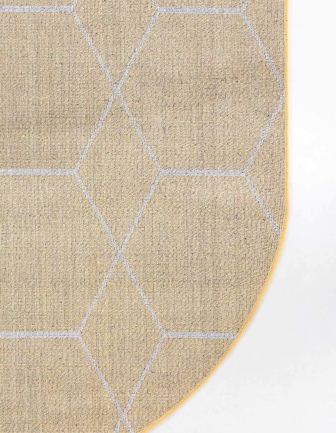 Unique Loom Trellis Frieze Collection Area Rug - Geometric (3' x 5' Oval, Yellow/ Ivory)