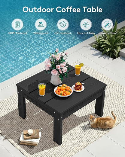 SERWALL HDPE Outdoor Sofa Set, All-Weather Patio Furniture Set, Seats 6, Modular Sectional Patio Furniture for Deck, Yard and Balcony, Black Frame with Grey Cushion