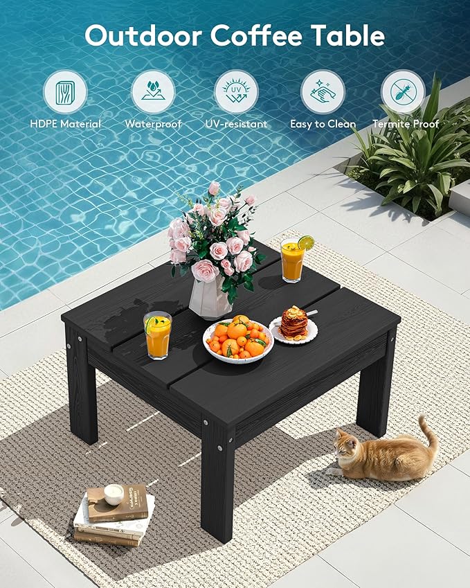 SERWALL HDPE Outdoor Loveseat Set, All-Weather Modular Patio Sofa, Sectional Seating for Backyard or Balcony, Garden, Black Frame with Grey Cushion