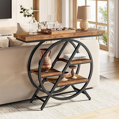 LITTLE TREE Console Table for Entryway, 39.37" Sofa Table Behind Couch, Wooden Industrial 4-Tier Narrow Accent Table with Metal Frame for Entrance, Living Room, Hallway, Foyer
