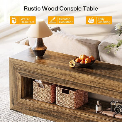 Tribesigns 63" Farmhouse Console Table, Narrow Entryway Sofa Table for Behind Couch, Long Sofa Station, Retro Wooden Entryway Accent Furniture for Living Room, Hallway, Entry, Brown