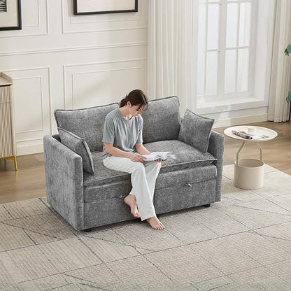 55" Cloud Modular Loveseat Sofa with Storage, Modern Upholstered Sofa Couch Small Love Seat，2 Seater Chenille Comfy Sectional Sofa with Armrests for Living Room, Small Space, Light Grey