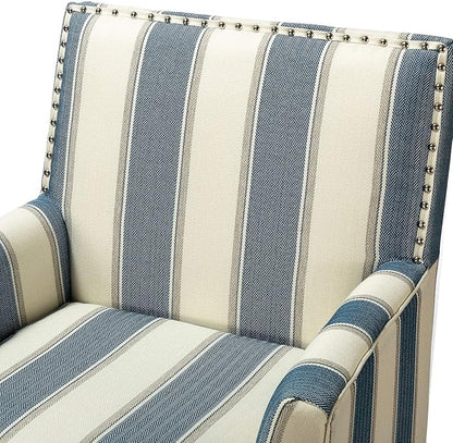 HULALA HOME Modern Accent Chairs Set of 2, Farmhouse High Back Striped Chairs with Wooden Legs & Nail Head Trim, Comfy Upholstered Armchairs for Living Room/Bedroom (Stripe Blue)
