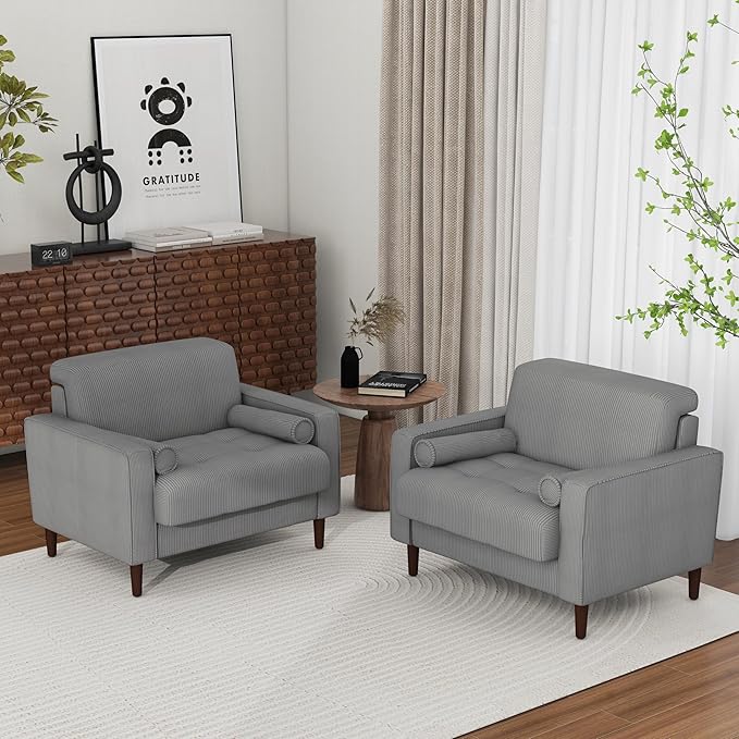 Oversized Accent Chair Set of 1, Corduroy Fabric Mid Century Modern Armchair with Large Seat for Living Room Bedroom Reading