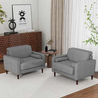 Oversized Accent Chair Set of 1, Corduroy Fabric Mid Century Modern Armchair with Large Seat for Living Room Bedroom Reading