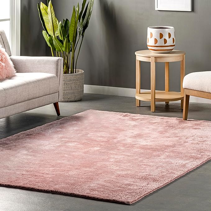 nuLOOM 6' x 9' Cozy Plush Area Rug, Machine Washable, Non-Slip, Soft Fluffy Shag Carpet for Living Room Bedroom Kids Room Nursery Home Decor, Loni Pink