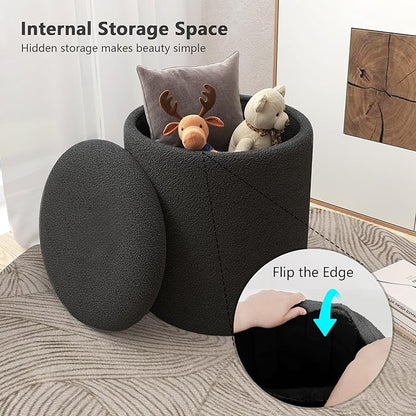 Ottoman Poufs with Storage, Set of 2 Soft Upholstered Vanity Stool,Multifunctional Ottomans Coffee Table Padded Seat Foot Rest for Living（Black, Pack of 2）