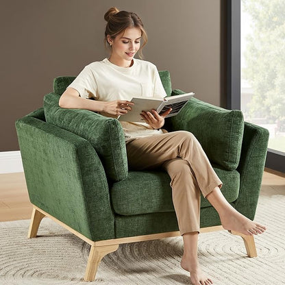 VANOMi Large-Sized Accent Chair, Thick Cushion Bedroom Reading Chair, Comfortable Living Room Single Sofa, Chenille Olive