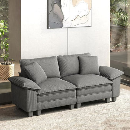 HERA'S HOUSE 88" Modular Sectional Sofa, Loveseat Couches for Living Room, Comfy Cloud Couch 2-Seater Deep Seat Sofa with Throw Pillow, Corduroy Grey