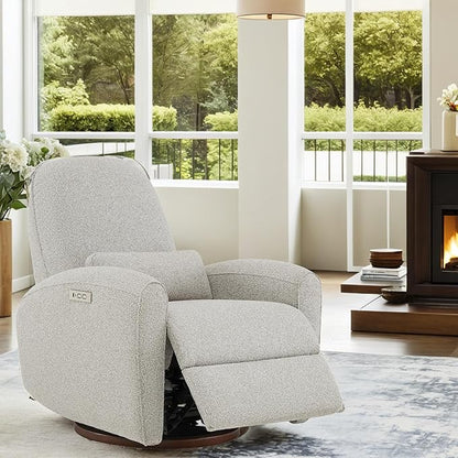Watson & Whitely Swivel Glider Chairs, Nursery Rocking Chairs Power Recliner with Pillow Lumbar Support Charging Ports & Solid Wood Base for Living Room, Grey