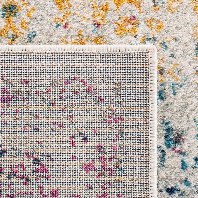 SAFAVIEH Evoke Collection 5'1" x 7'6" Ivory / Fuchsia EVK256Q Oriental Distressed Non-Shedding Living Room Bedroom Area Rug