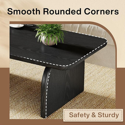 Tribesigns Rectangle Coffee Table, 47-Inch Wood Rectangular Living Room Table, Farmhouse Accent Center Low Cocktail Tea Table with Sturdy Base & Rounded Corners, Easy Assembly (Black)
