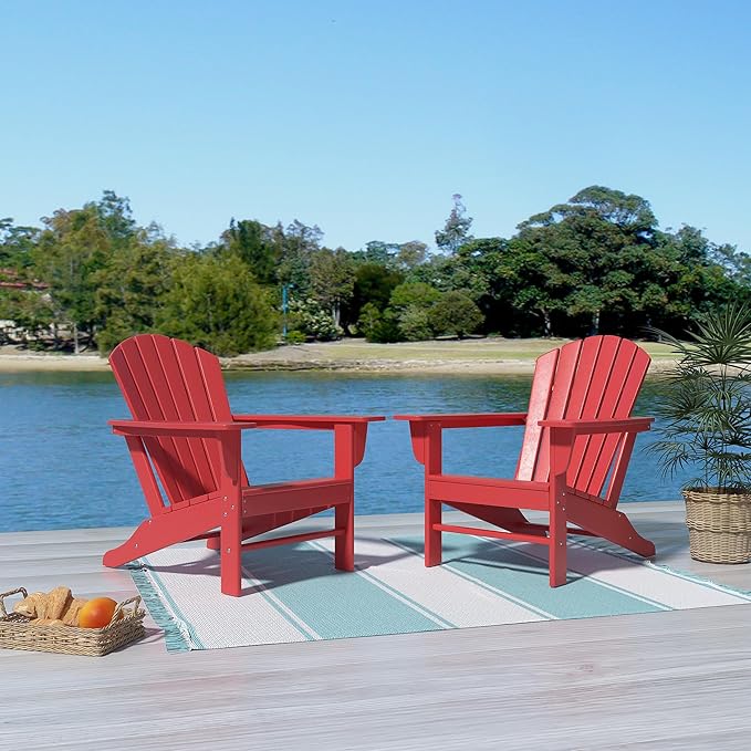 Costaelm Outdoor Adirondack Chair, HDPE Patio Chair, Weather Resistant Lawn Firepit Outside Chairs for Porch, Poolside, Garden, Backyard Deck, Red
