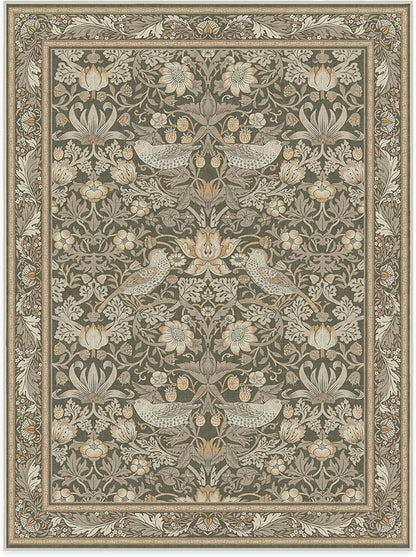 RUGGABLE x Morris & Co Washable Area Rug–Strawberry Thief Stone Gold 9x12, Stain-Resistant, Non-Slip–Large Machine Washable Rugs for Living Room, Bedroom, Hallway, Entryway & Office–with Standard Pad