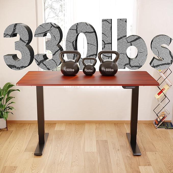 FLEXISPOT E6 MAX Dual Motor 3-Stage 48x30 Inch Heavy Duty Standing Desk, 330lbs Weight Capacity, Height Adjustable Desk w/Cable Management & Wheels (Seamless Mahogany Desktop + Black Frame)