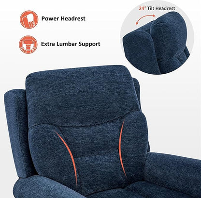 MCombo Triple Motor Power Lift Recliner Chair with Massage and Lumbar&seat Heating, Rolled Arms, Adjustable Headrest for Elderly People, Fabric 7888 (Navy Blue, Medium)