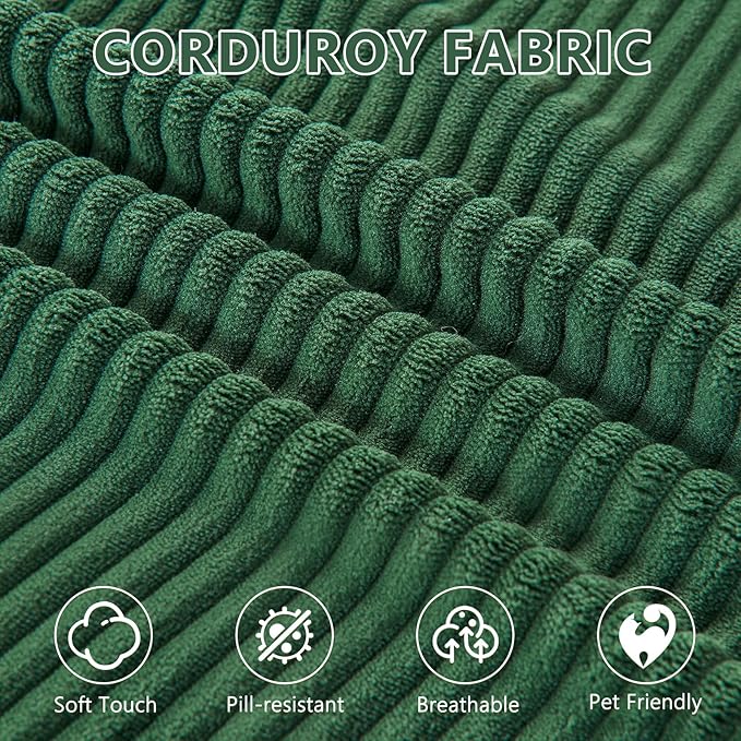 109" Cloud Sectional Couch, Boneless Couches for Living Room, Modular Sectional Sofa with Deep Seat, L-Shape Couch with Chaise, Comfy Corduroy Fluffy Modern Modular Sofa, No Assembly Required, Green