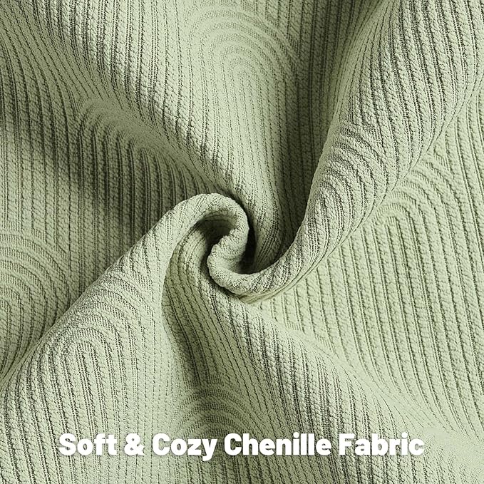 FUTEI Sage Green Chenille Decorative Throw Pillow Covers 12x20 Inch Set of 2,Soft Cozy Striped Geometric Patterns Lumbar Pillow Cases,Modern Home Decor for Couch Bed Living Room