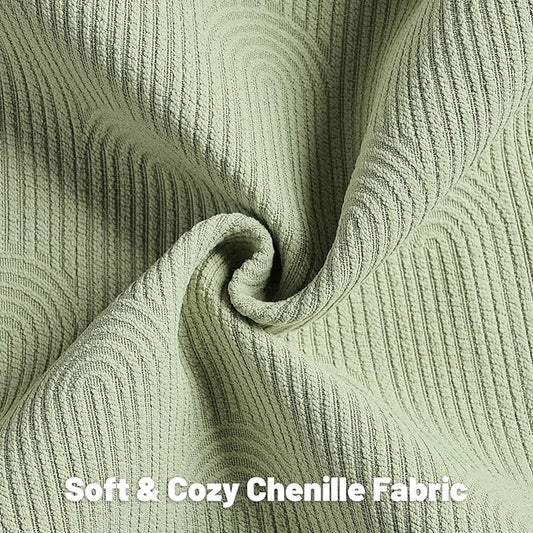 FUTEI Sage Green Chenille Decorative Throw Pillow Covers 12x20 Inch Set of 2,Soft Cozy Striped Geometric Patterns Lumbar Pillow Cases,Modern Home Decor for Couch Bed Living Room