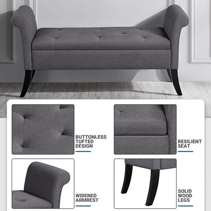 Yaheetech Ottoman with Storage, 52" Storage Ottoman Bench with Safety Hinge, Upholstered Bench with Seating for Bedroom, Living Room, Holds up to 661 lb, Dark Gray