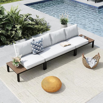 MFSTUDIO 3 Pieces Patio Furniture Set,Outdoor Metal Frame Patio Sectional Sofa Conversation Set with Removable Cushion for Backyard,Garden,Poolside