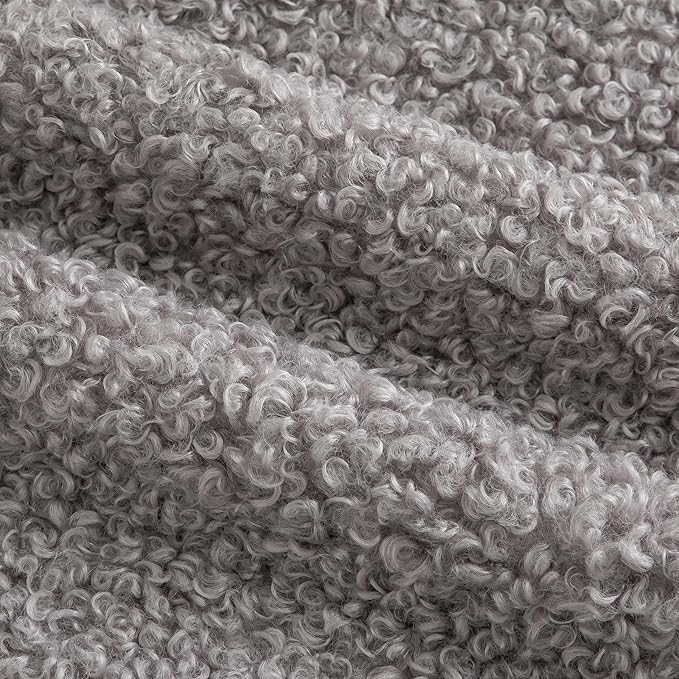 Pack of 2 Curly Teddy Wool Faux Fur Throw Pillow Covers Fuzzy Accent Soft Sherpa Pillowcases Sheepskin Fleece Decorative Cushion Case for Sofa Couch Living Room 22x22 Inch Light Grey