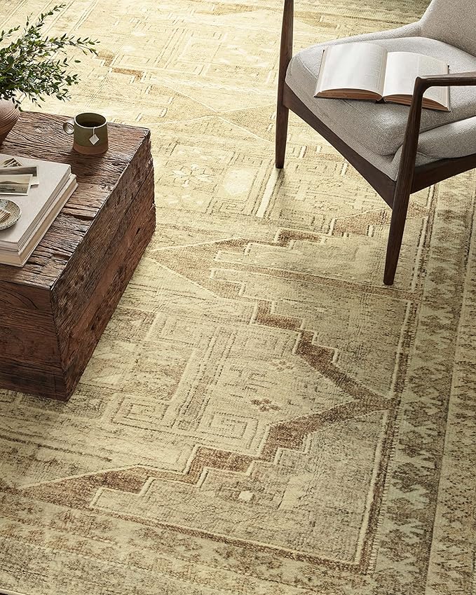Loloi Magnolia Home by Joanna Gaines Sinclair Collection SIN-02 Khaki/Tobacco 2'-3" x 7'-6", .25" Pile Height, Machine Washable, Runner Rug