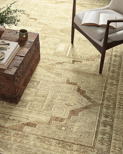 Loloi Magnolia Home by Joanna Gaines Sinclair Collection SIN-02 Khaki/Tobacco 2'-3" x 7'-6", .25" Pile Height, Machine Washable, Runner Rug
