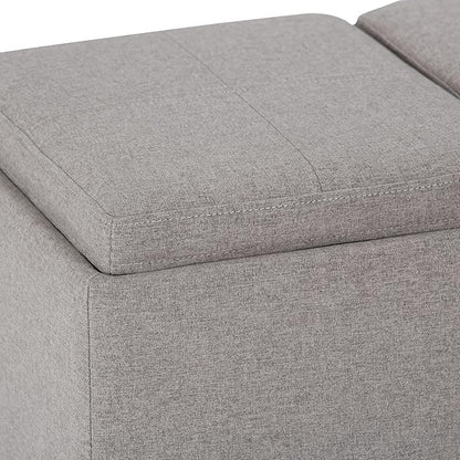 SIMPLIHOME Avalon 42 inch Wide Contemporary Rectangle Storage Ottoman in Cloud Grey Linen Look Fabric, Assembled, for the Living Room, Entryway and Family Room
