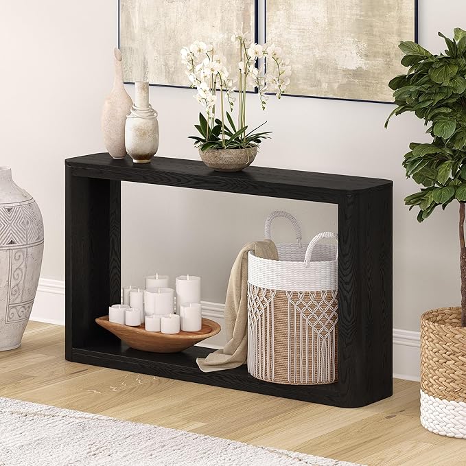 Henn&Hart 52" Wide Rectangular Console Table in Natural Black, for Home, Living Room, Bedroom, Entertainment Room, Office