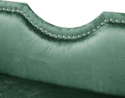 Christopher Knight Home Aurora Velvet Chaise Lounge Indoor with 2 Bolster Pillows, Upholstery Entryway Bench with Nailhead Trim & Curved Arms, End of Bed Bench Ottoman and Wooden Legs, Green