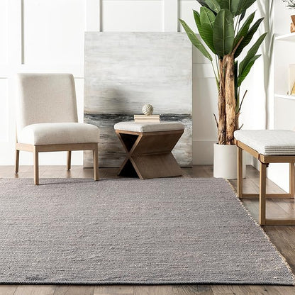 nuLOOM 6' Round Elfriede Jute & Cotton Hand Woven Area Rug, Elfriede Grey, Solid Rustic Farmhouse Style, Weaved Design, Natural Fiber, for Bedroom, Living Room, Dining Room, Hallway, Office, Entryway