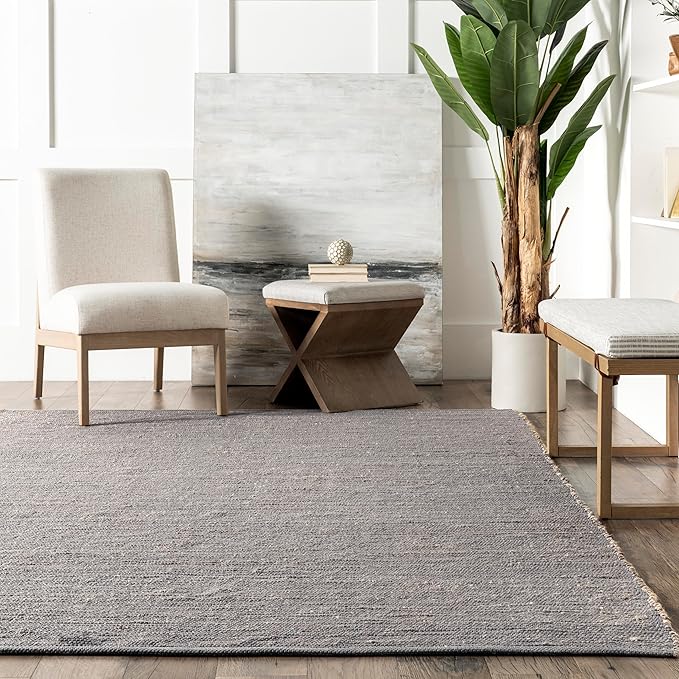nuLOOM 2'6" x 10' Elfriede Jute & Cotton Hand Woven Area Rug, Elfriede Grey, Solid Rustic Farmhouse Style, Weaved Design, Natural Fiber, for Bedroom, Living Room, Dining Room, Hallway, Office