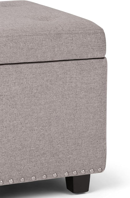 SIMPLIHOME Hamilton 48 inch Wide Transitional Rectangle Storage Ottoman in Cloud Grey Linen Look Fabric, Assembled, For the Living Room, Entryway and Family Room