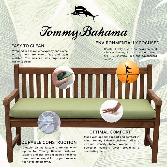 Tommy Bahama Bench Cushion, 48" X 16" X 2.5", Bamboo Bay Pear