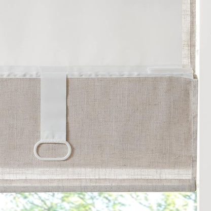Madison Park Kyler Cordless Roman Shades - Single Panel, Lightweight Linen Blend Fabric, Natural Design, Easy Installation, Light Filtering Window Blind, Bedroom, Living Room Decor 31"W x 64"H Natural