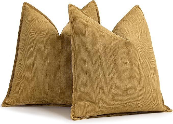 ZWJD Mustard Yellow Throw Pillow Covers 16x16 Set of 2 Chenille Pillow Covers with Elegant Design Soft and Luxurious Decorative Throw Pillows for Couch, Bed, and Home Decor