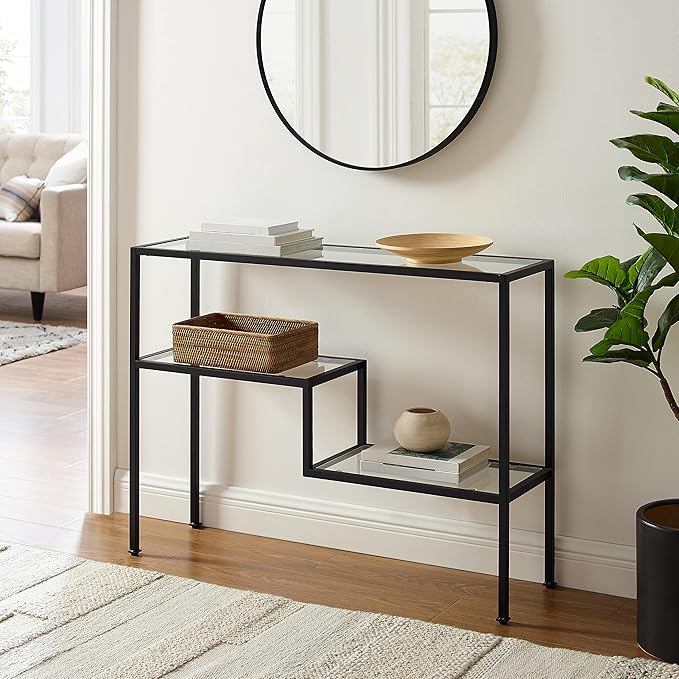 Crosley Furniture Sloane Sofa Console Table with Storage Shelves for Hall, Entryway, or Living Room, Matte Black
