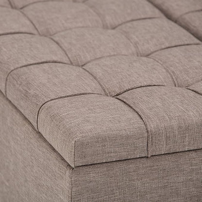 SIMPLIHOME Harrison Coffee Table Storage Ottoman - 36 inch Wide Upholstered Linen Look Fabric Square Lift-Top Ottoman in Fawn Brown, Transitional Ottoman for Living Room with Hidden Storage