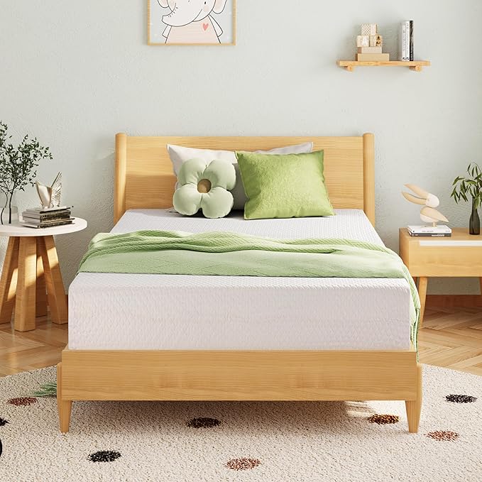 EGOHOME 6 Inch Queen Size Mattress for Kids, Memory Foam Mattress with Cooling Green Tea Gel, Relieve Pressure with Medium Firm Support, CertiPUR-US Certified, 80''L x 60''W, White