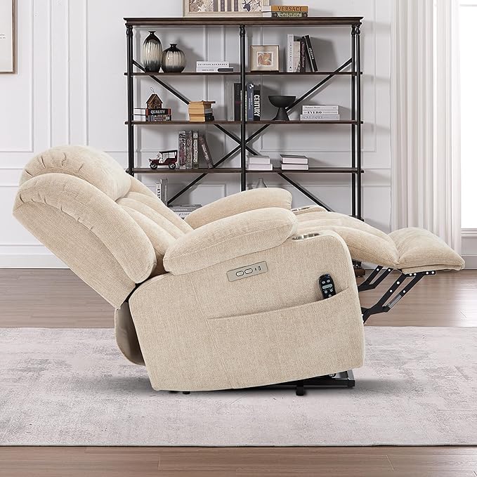 Power Lift Chair for Elderly, Electric Recliner Chair with 8-Point Vibration Massage and Lumbar Heating, Charging Ports, Cup Holders, Standing Assistance Reclining - Ivory White