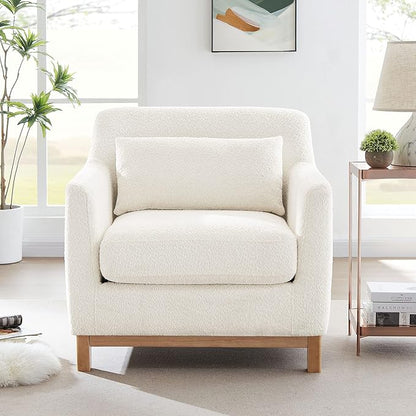 VANOMi Extra Deep Accent Chair, Fabric Upholstered Comfy Reading Armchair for Living Room, Bedroom Single Seat Sofa Chair with Wood Base, Lamb Fabric