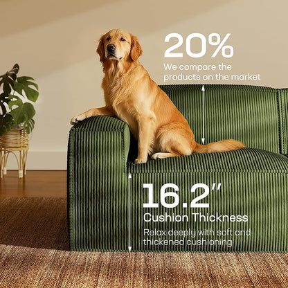 Marsail Modular Sectional Sofa, 142" U-Shaped Modular Sectional Couch with Deep Seat, Freely Combinable Sectional Cloud Sofa for Living Room, No Assembly, Plush Corduroy Fabric, Green
