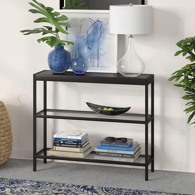 Henn&Hart 36" Wide Rectangular Console Table in Blackened Bronze, Entryway Table, Accent Table for Living Room, Hallway