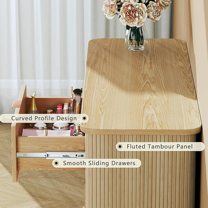 6 Drawers Dresser, Mid Century Modern Dresser for Bedroom, Curved Profile & Fluted Design, Wide Wood Chests of Drawers Storage for Entryway, Hallway, Oak