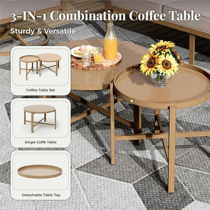 5-Piece Outdoor Patio Furniture Set, Steel Sectional Patio Conversation Sets, All-Weather Outdoor Furniture Sets with Waterproof Thick Cushions for Porch, Garden, Backyard, Deck-Beige